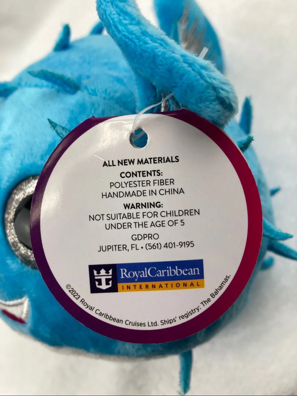Royal Caribbean Royal Bingo B3 Puffer Fish Plush Stuffed Animal Toy NWT 7”